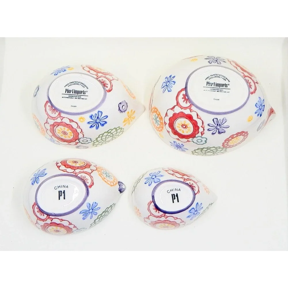 Pier 1 Imports Floral Hand Painted Stoneware Measuring Cups Set of 4